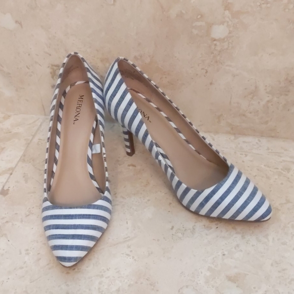 Merona Shoes - **$15 Sale** Merona Blue & White Striped Heels